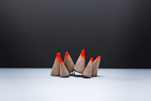 Wood, earrings, blackened sterling silver, beech wood, paint, 2013